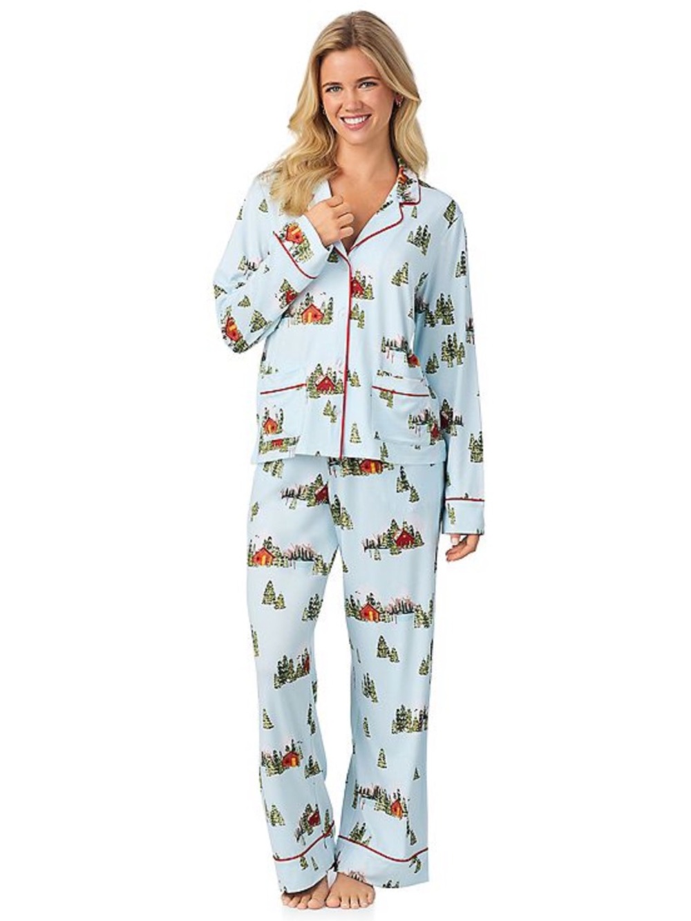 Beauty Sleep Social Blue Winter Cabin and Trees Super Soft Pajama Set NWT